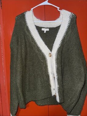 Gilded Intent Olive & Cream V-Neck Button Cardigan